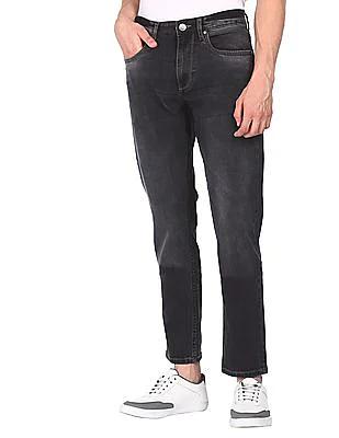 Men Black Mid Rise Stone Washed Jeans