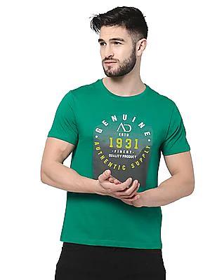 Men Green Crew Neck Graphic Print T-Shirt